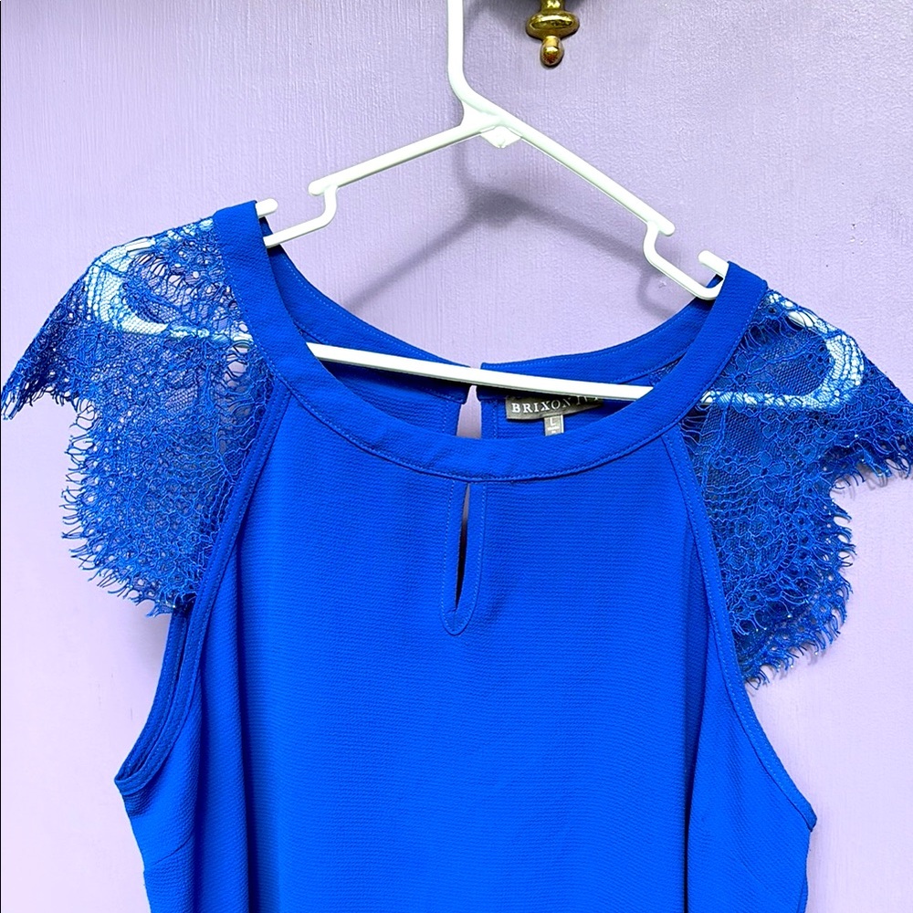 Brixton Ivy Blue Lace Sleeve Women's Top
